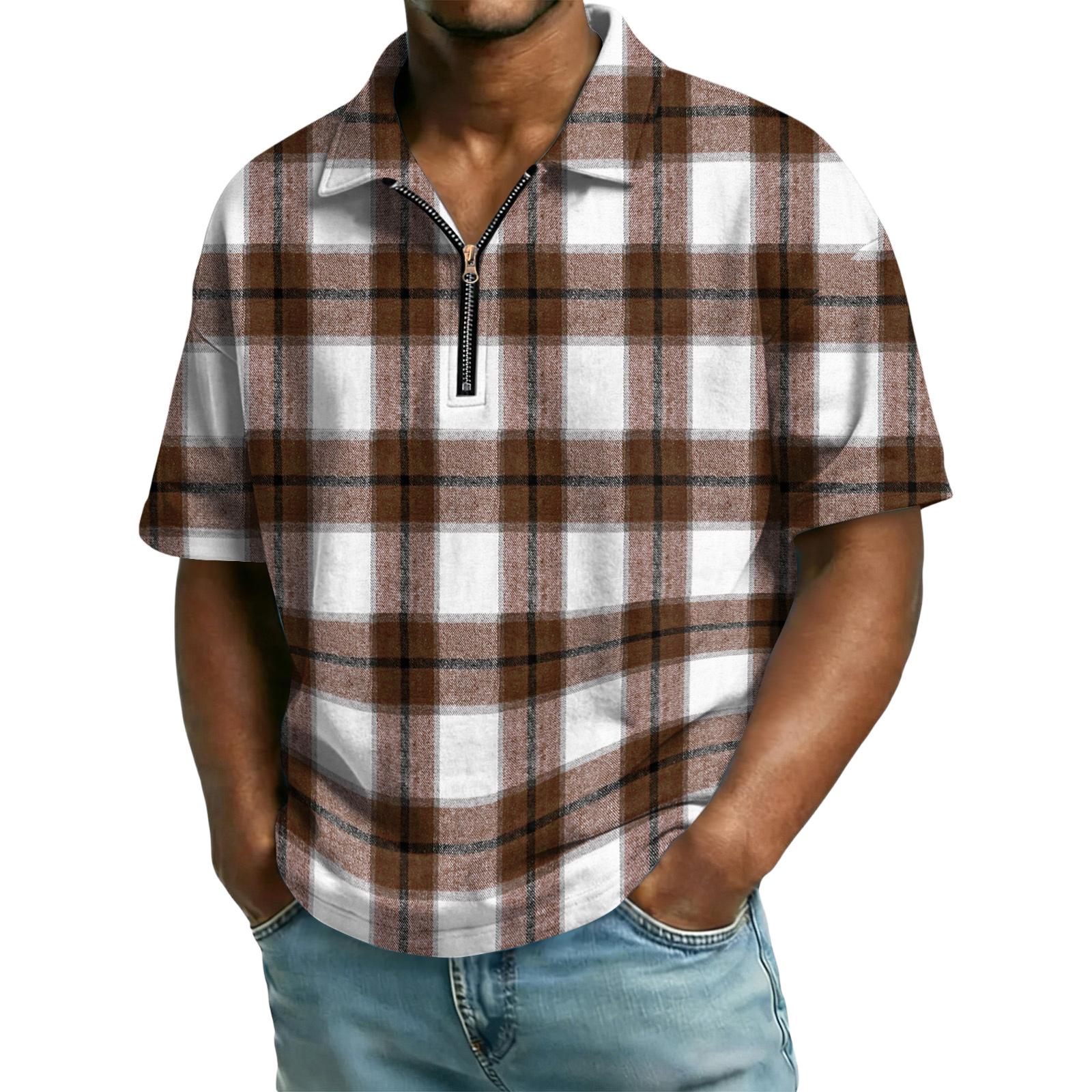 

Men s Casual Collared Zipper Neck Short,Sleeve Top XXXL