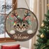 Rustic Farmhouse Ornament Wooden Christmas Welcome Sign, Animal Round Hanging Door Decor, Festive Wall Sign for Window Garden Holiday Decor
