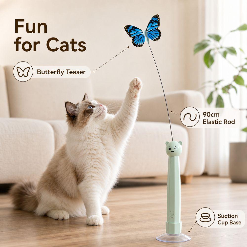 Elektrisches Drehendes Elektrisches Schmetterling Katzen Spielzeug Saugnapf Basis Automatisches Katzen Spielzeug Haustier Geschenke