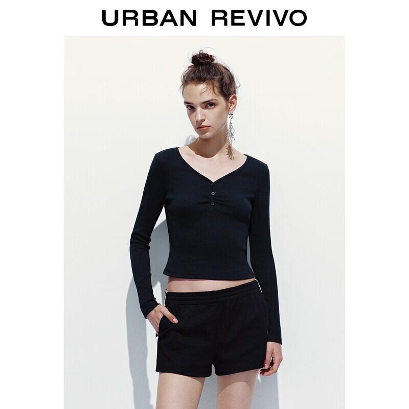 UR Women's V-Neck Ribbed Long-Sleeve Tee