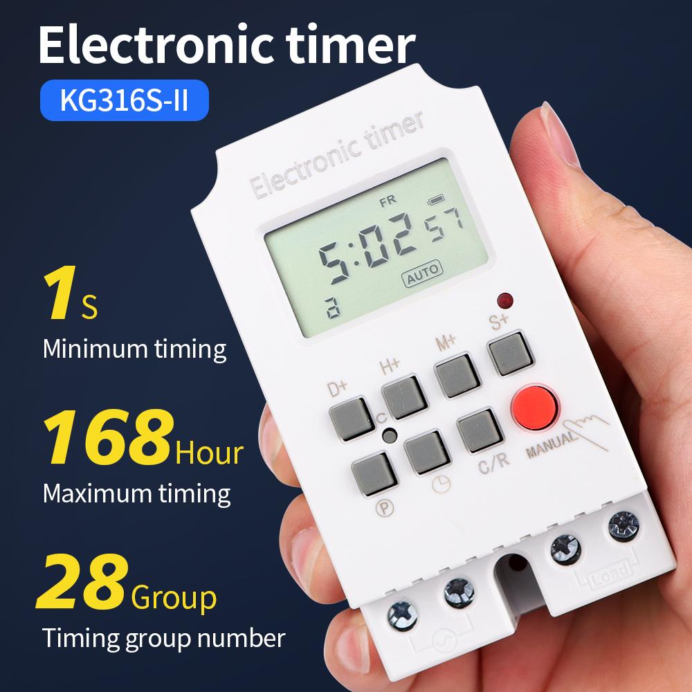 KG316S 220VAC 25A Digital Timer Switch Automatic Electronic Programmable Relay Week/Day/Minutes/second 168 Hours Time Control