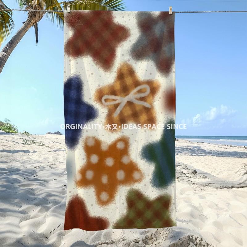 Cute Fuzzy Star Print Beach Towel Patterned Sunscreen And Windproof Suitable For Swimming Pool Camping Travel