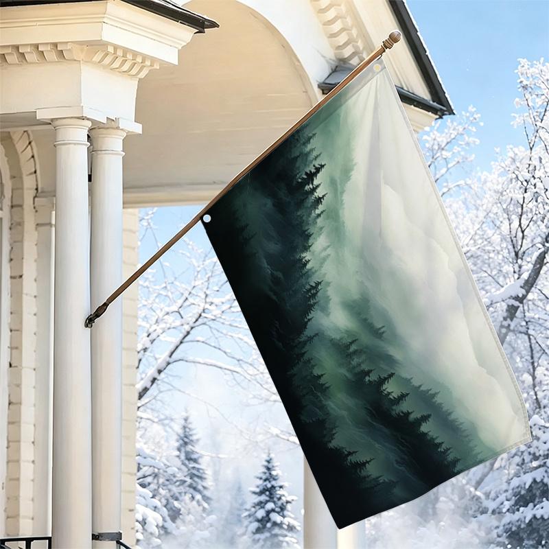 2D Flat, 1pc 2D Flat Decorative Flag, Ink Wash Style Serene Mountain Misty Forest Pattern Flag, Artistic Scenery Tapestry Wall Hanging, Vintage Minima