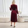 Autumn New Christmas Vintage Party Lace V-Neck Velvet Dress