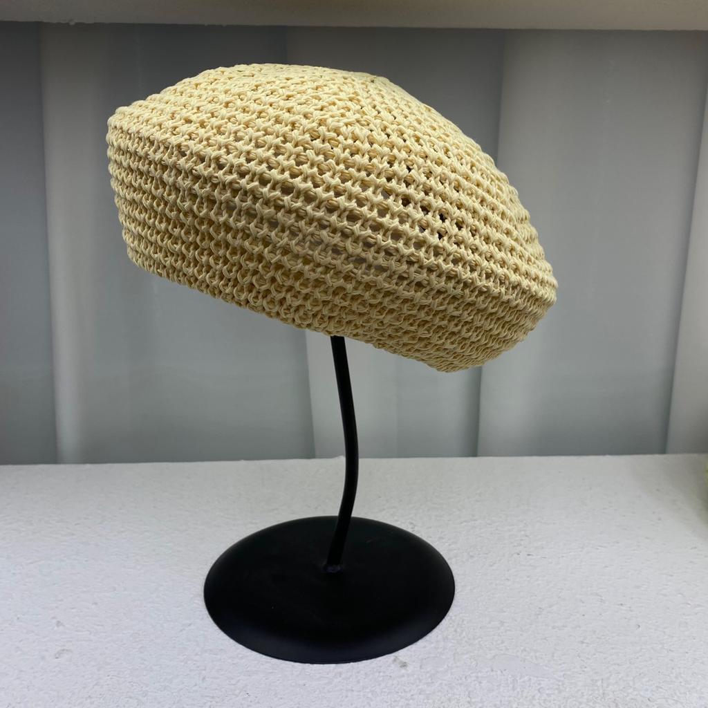 Women's Berer Summer Woven Straw Beret Hat Crochet Straw Cap Sun Hat French Painter Hat Handmade Beach Hat Gift for Her