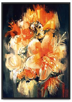 Poster abstraktes Gemälde Blumen in einem schwarzen Rahmen