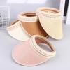 Imitation Pearl Empty Top Straw Hats For Women Casual Summer Beach Visor Caps Foldable Wide Large Brim Sun Uv Protection Caps