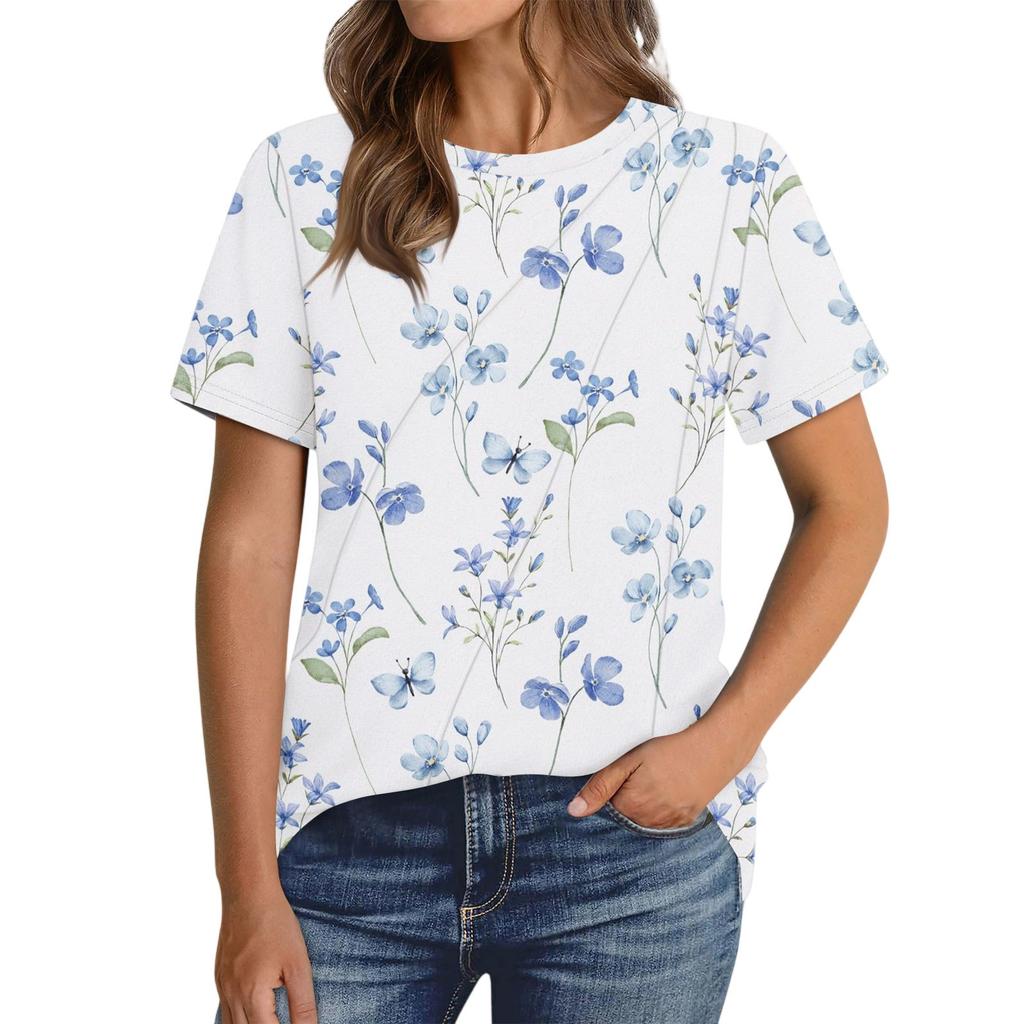 Women's Fashion Casual Floral Print Pullover Short Sleeve Top