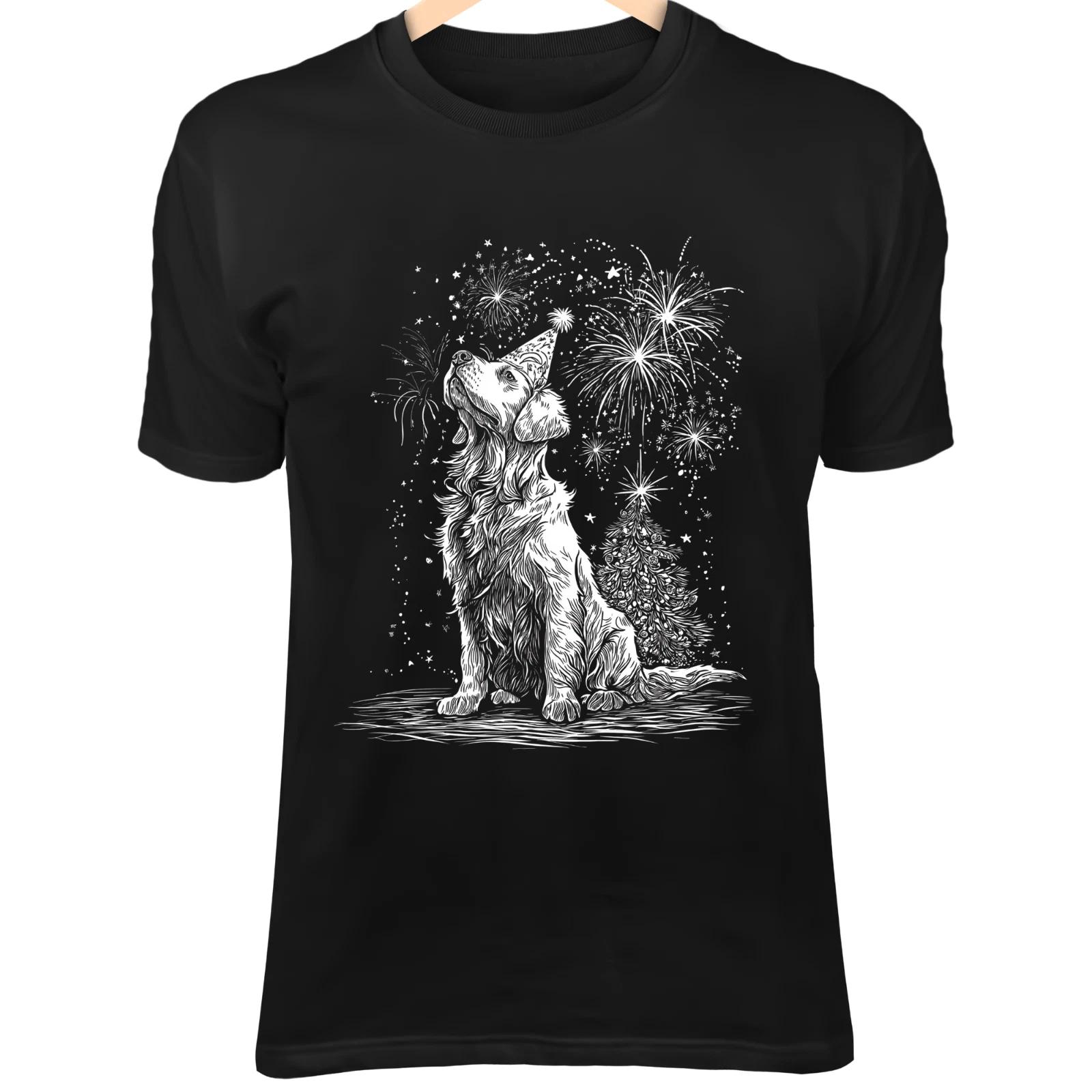 

Holiday Dog Art - Cute Minimalist with Party Hat, Fireworks & Christmas Tree 4XL