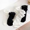 Lace Hollowed-out Mesh Princess Socks, Black and White Retro Black Ear-trimmed Women's Pile-up Socks, Long Socks