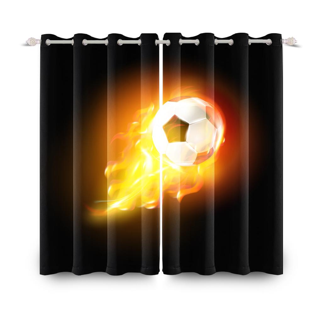 Football Soccer Theme Blackout Curtains Modern Sporty Design 2 Pcs Curtain For Bedroom Thermal Insulated Room Darkening Drapes