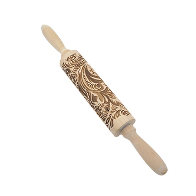 Popular Reindeer Print Laser-Engraved Wooden Rolling Pin for Christmas Cookie Baking