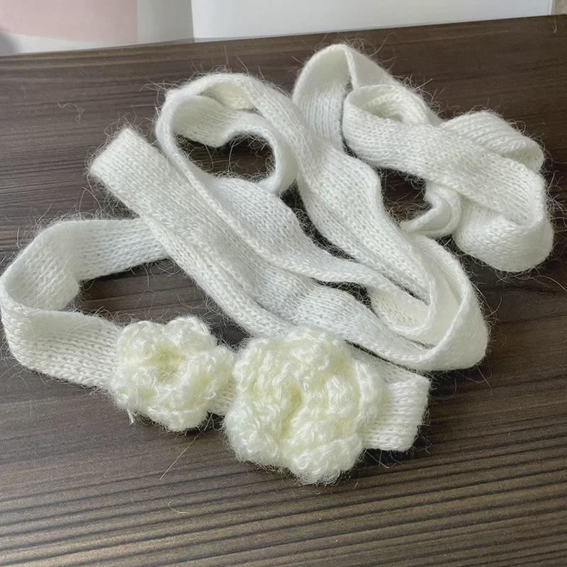 Mohair Rose Choker: Y2K Curly Knit Scarf & Necklace for Autumn/Winter