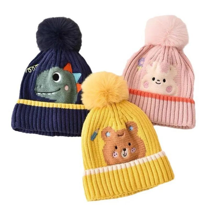 Autumn Winter Warm Beanie for Kids Boy Girl Cute Cartoon Dinosaurs  Bear Crochet Bonnet  Baby Photogrpahy Props Hat