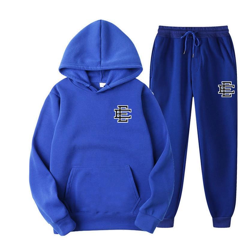 Unisex Casual Hooded Fleece-Lined Sweatshirt Pants Set Sporty Solid Color Outfit Fall