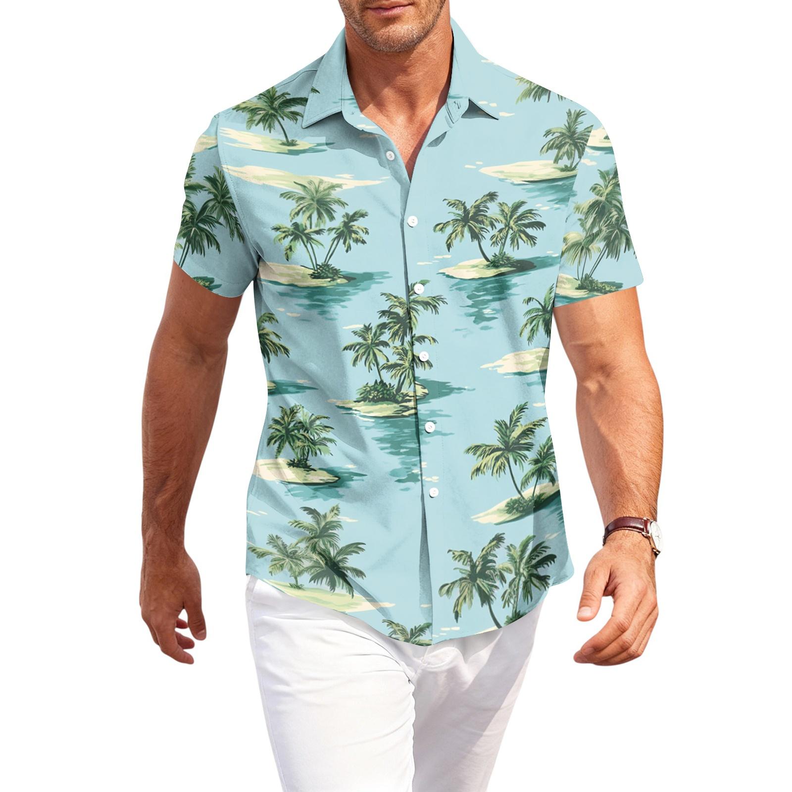 

Men s Casual Loose Fit Short Sleeve Hawaiian Shirt Button Down Beach Shirt with Tropical Print Summer Top L