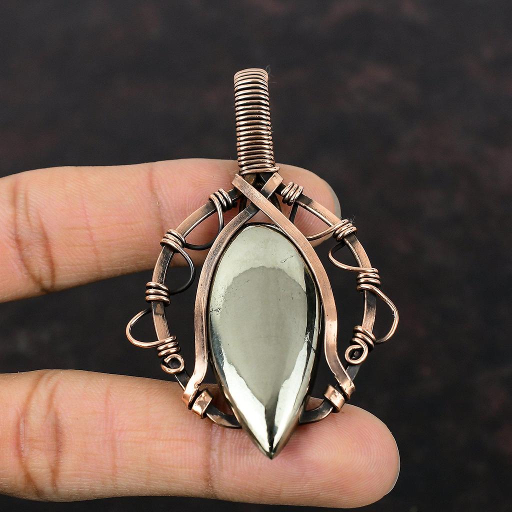 Apache Pyrite Pendant Copper Wire Wrapped Pendant Wire Wrap Gemstone Jewelry Handmade Pendant Copper Jewelry For Gift Apache Pyrite Jewelry