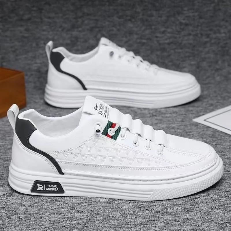 

2025 spring new breathable outdoor youth trend men s casual leather shoes little white shoes board shoes men s shoes one pedal 44 білий