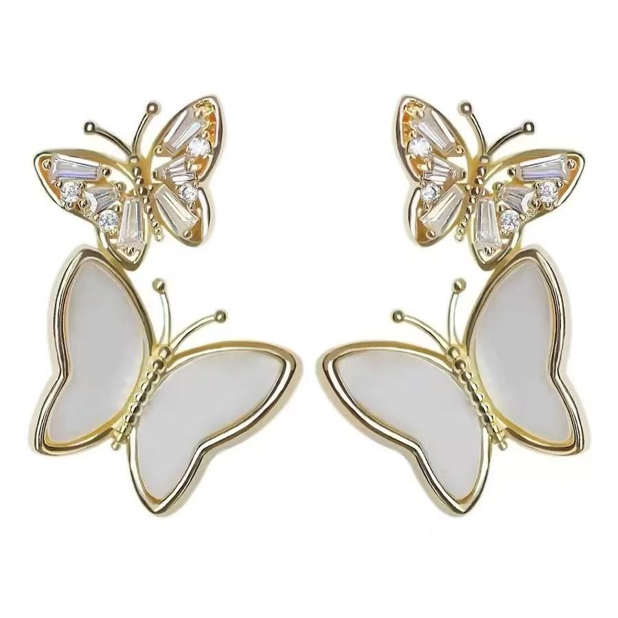 S925 Silver Korean Fashion Butterfly Shell Earrings for Women