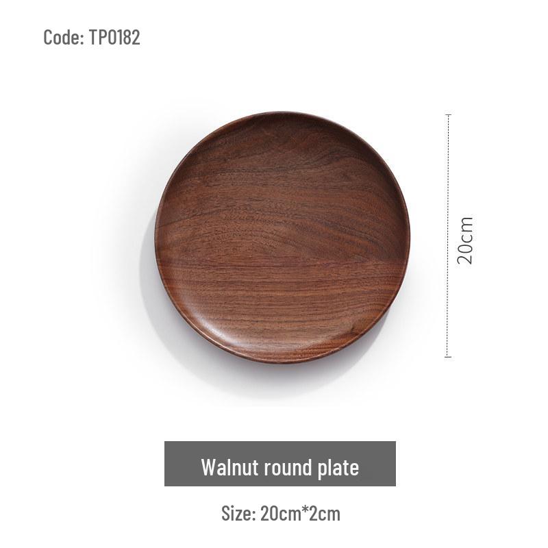 Luxury Black Walnut Tray: Rectangular Solid Wood for Home, Tea, & Water Cups, with Round Plate