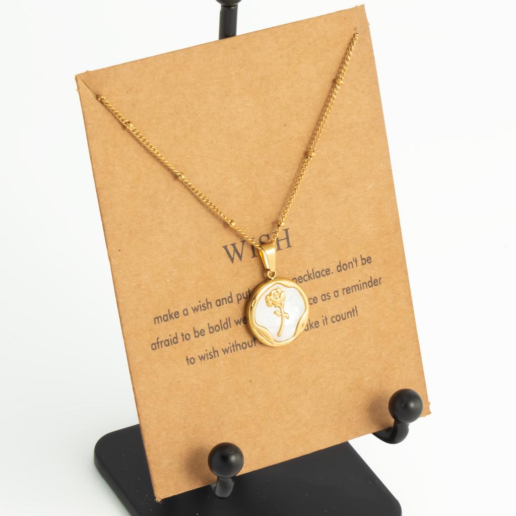 Round Brand Flower Zircon Pendant for Women's Fashion Stainless Steel Golden Charm Low Allergy Jewelry Gift Party Necklace