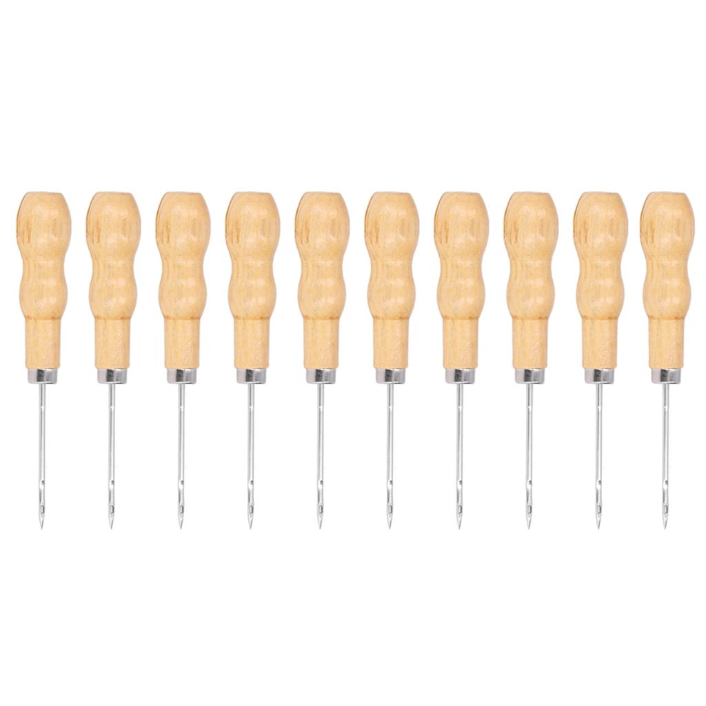 10Pcs Leather Sewing Awl Wooden Handle 125mm Length Hand Tool Set Kit for Repairing DIY