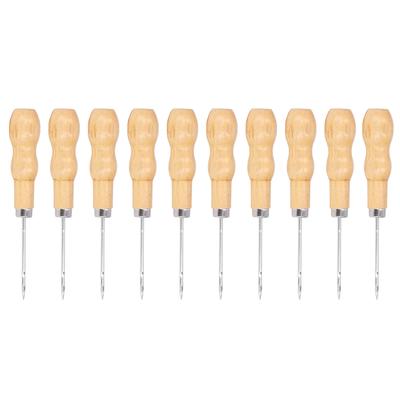 10Pcs Leather Sewing Awl Wooden Handle 125mm Length Hand Tool Set Kit for Repairing DIY