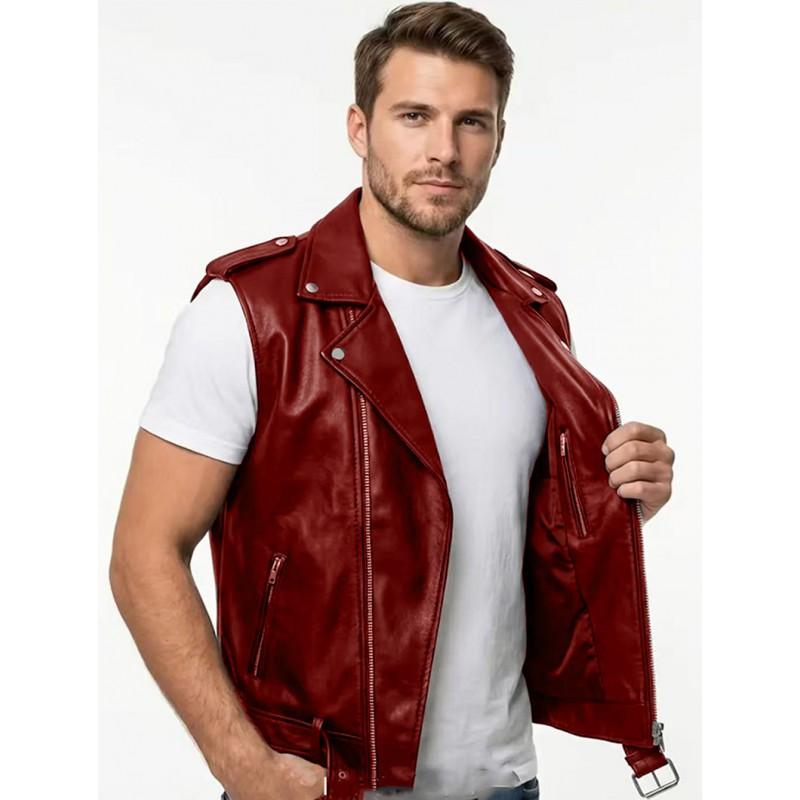 Mens PU Leather Vest Motorcycle Biker
