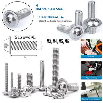 5/10/50pz M3 M4 M5 M6 304 Acciaio inossidabile Esagono incassato Bottone rotondo Testa flangiata con rondella Collare Vite Bullone