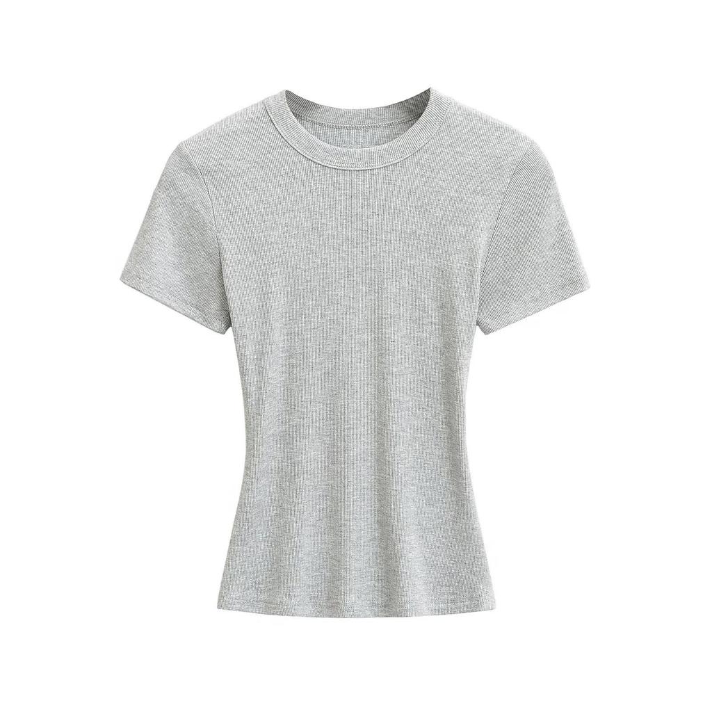 American Spicy Girl Slim Fit Round Neck Short Sleeve T-shirt - Women’s Elastic Summer Top