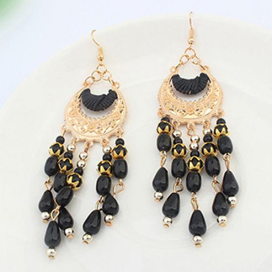 Women Retro Crescent Moon Ear Drops Dangles Tassel Hook Earrings Boho Style