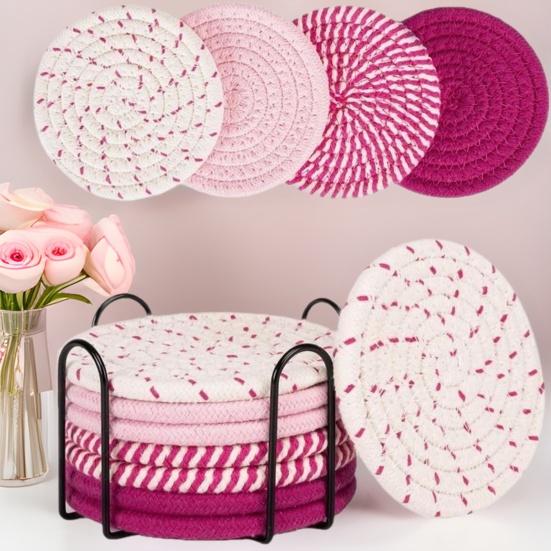 8Pcs Trivets Set for Hot Dishes Cotton Woven Pot Holders Heat Resistant Hot Pads Non-Slip Kitchen Table Protector for Counter