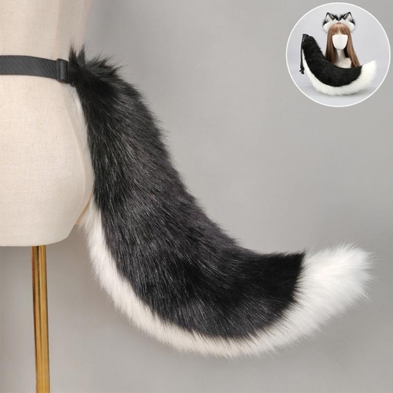 Foxes Wolf Ears Headband Faux Furs Tail Halloween Cosplay Party Costume Accessories Gumiho Costume for Women Men Gifts