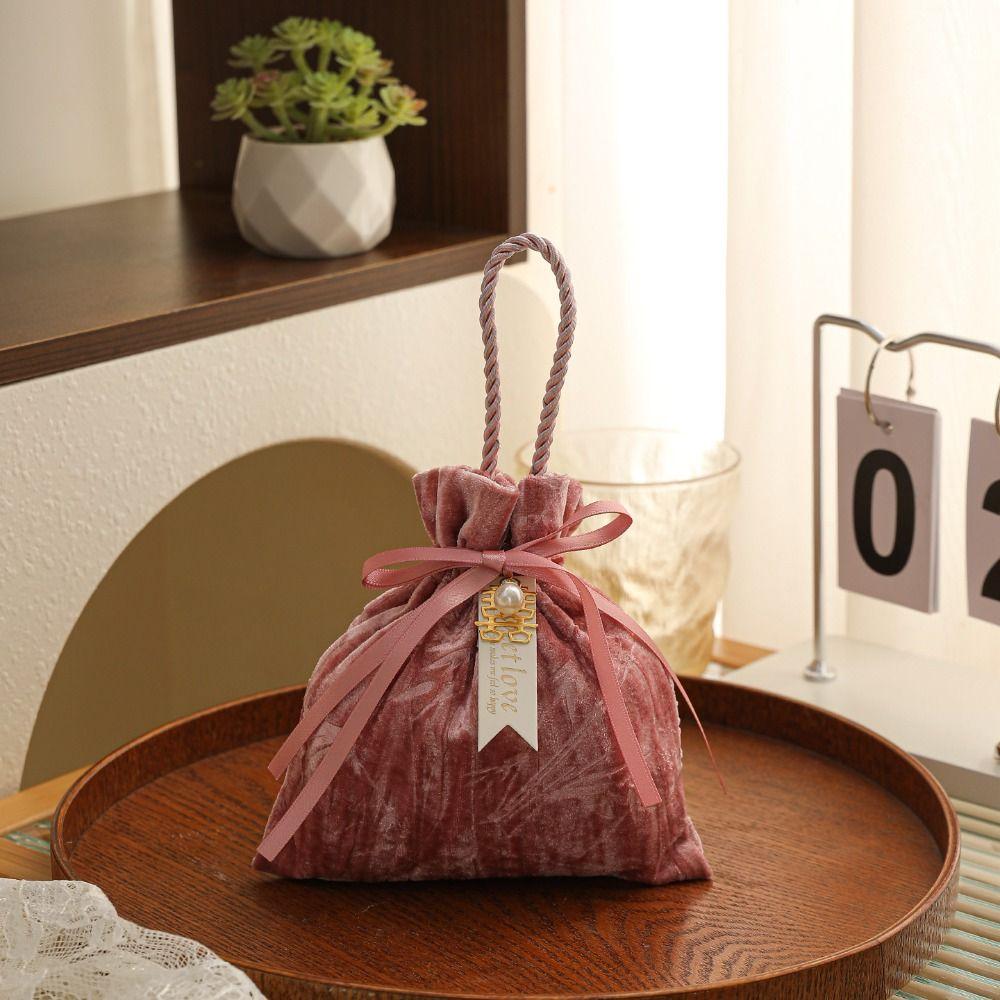 Dust Protect Gift Bag Ribbon Bow Drawstring Bag Portable Bag Velvet Candy Box Party Candy