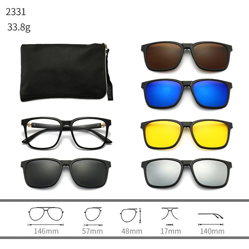 23XXA Gather 6PCS Magnetic Polarized Clip On Sunglasses Women Men Plastic Frame for Night Driving Sunglasses UV400