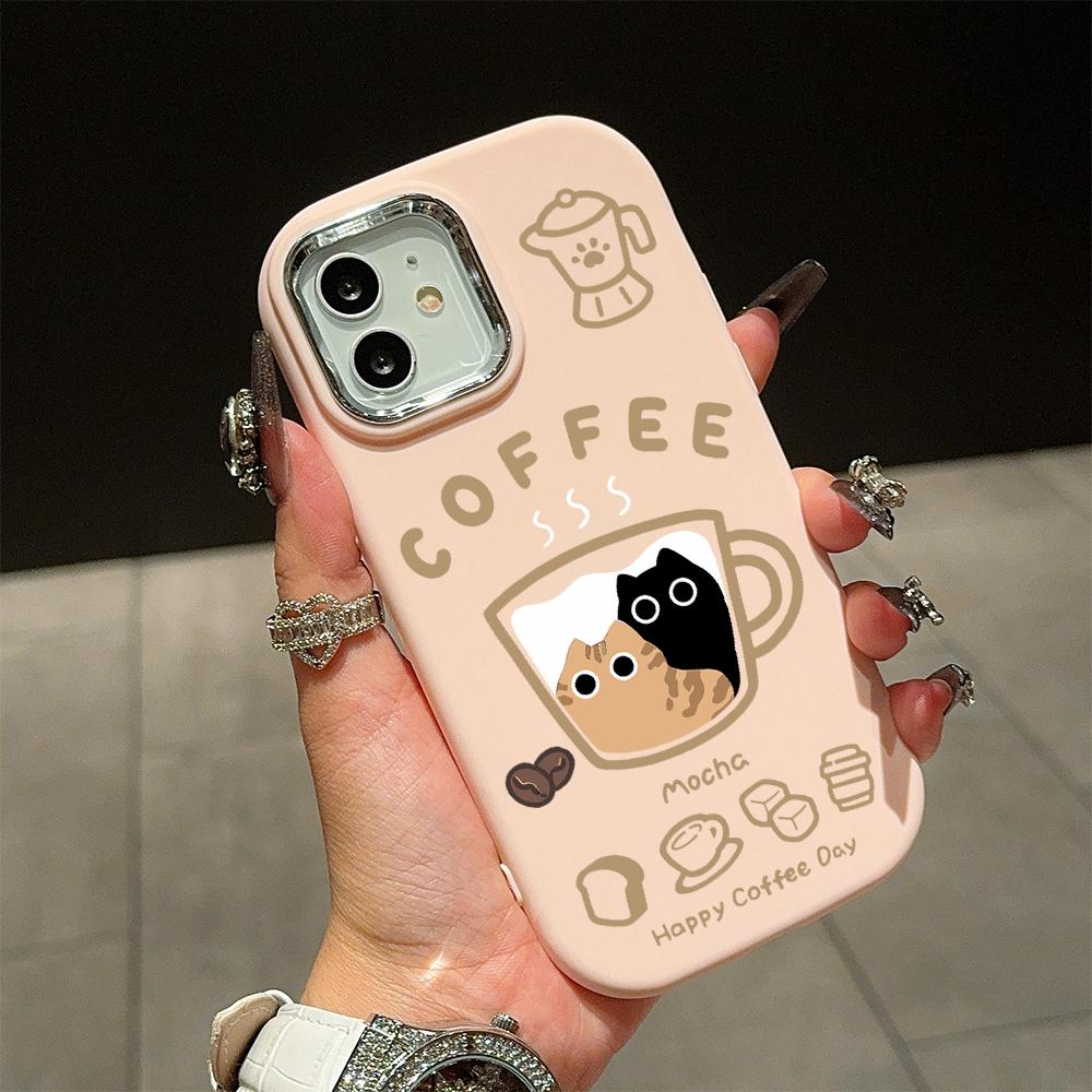 For OPPO A16 A38 A57 A58 A74 A78 A98 Reno8T Reno13F Realme C25S C53 C65 Tegneserie Svart Katt Sølvkant Mykt Flytende Silikon Beskyttelsesdeksel