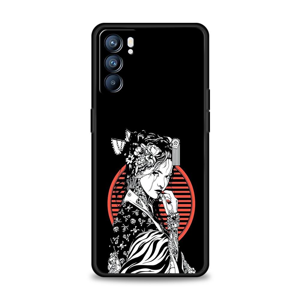 Japonské Bushido Samurajské puzdro pre Oppo Find X6 X5 A54 A53 A52 A9 2020 A15 A95 A17 A16 A76 A74 A57 Reno7 Reno6 Pro Plus 5G Kryt