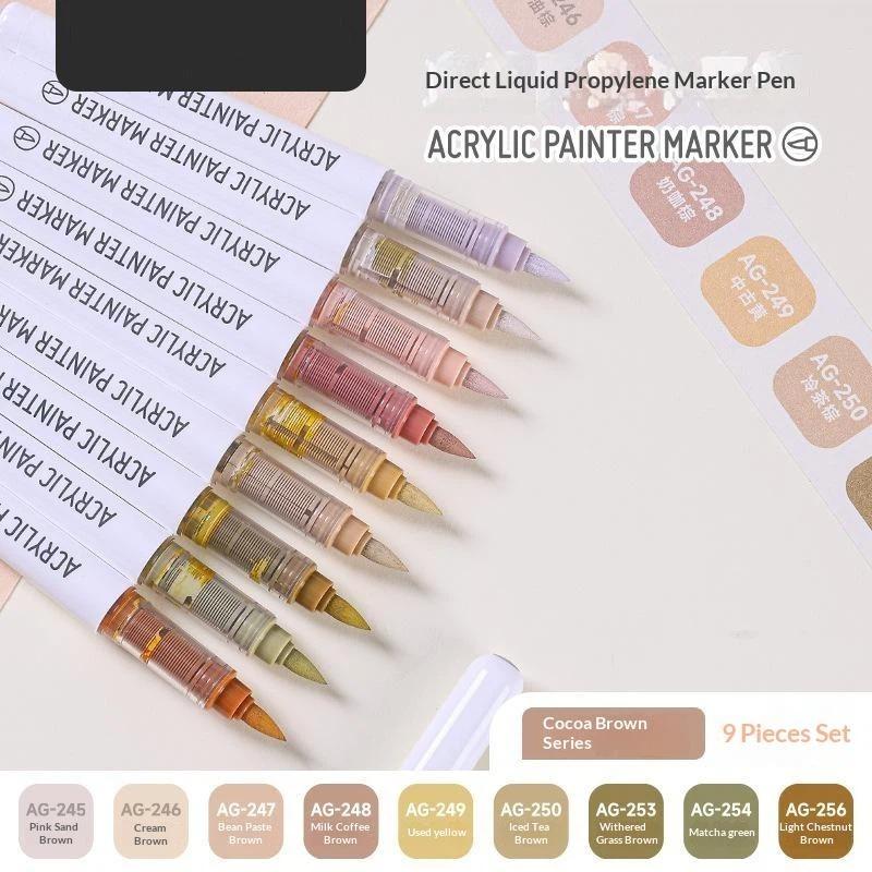 Acrylfarbe Marker Set 9 Stück 9 Farben Direkte Flüssigkeit Schnell Trocknend Wasserdicht für DIY Outdoor Graffiti Innen Heimdekoration Basteln