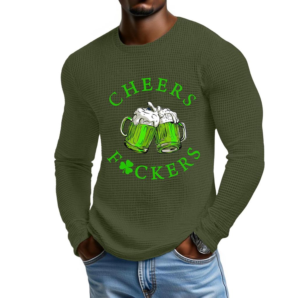 Bedrucktes T-Shirt für Herren im Retro-Stil mit Knopfleiste und langen Ärmeln