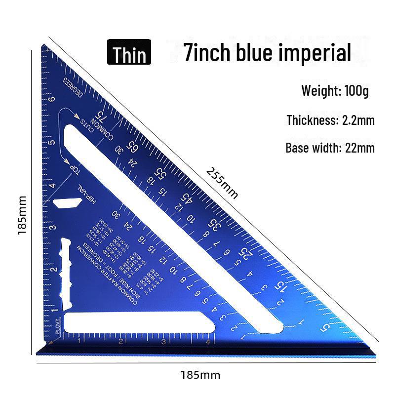 Yunbei 7-Inch Aluminum Woodworking Triangle Square Ruler, 90-Degree Angle, Dual Scale (Imperial/Metric).