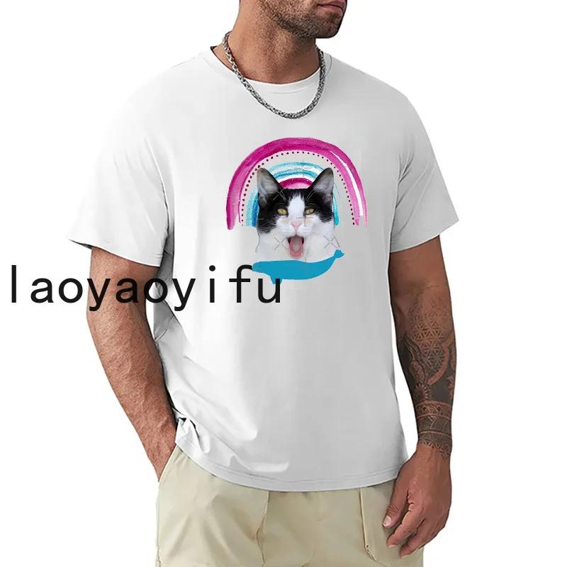 Beluga Cat Meme Face Smiling Man T-Shirt Funny T Shirts Sweat Shirt Mens Vintage T Shirts Summer Fashion Casual Woman Tops Tee