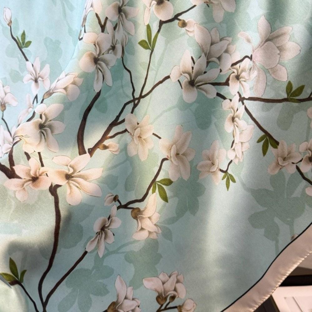 Floral Print Square Silk Scarf Soft Hijab Scarf Hair Band Neckerchief Scarf  Beach