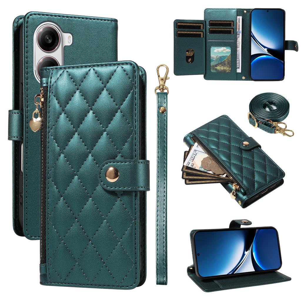 For Xiaomi Poco X7 Pro 5G/Xiaomi Redmi Turbo 4 5G Wallet Case with Straps,Rhombus Leather Stand Phone Cover