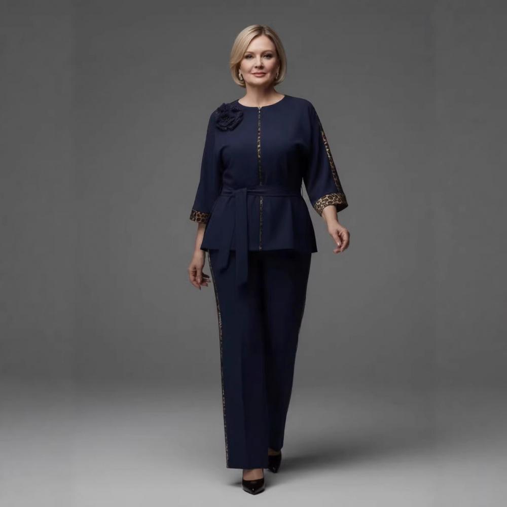 Abbigliamento Donna Taglie Forti Set Elegante Camicia a Maniche Lunghe + Pantaloni Casual
