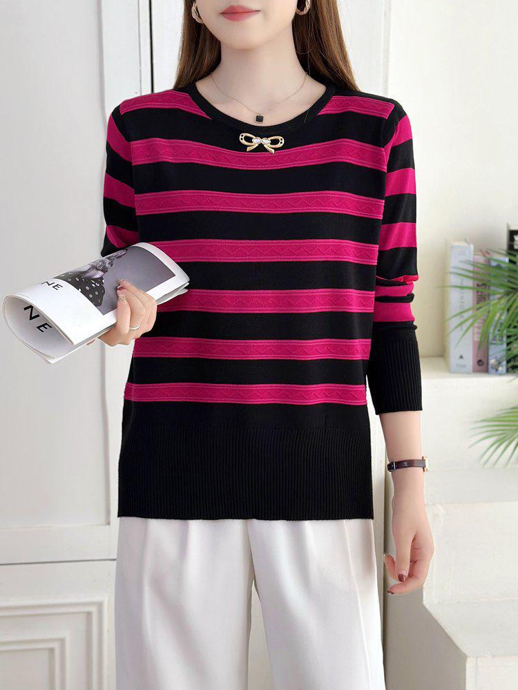 

Spring Casual Women s Round Neck Knit Pullover Top One Size (Recommended for 90-145 catties)