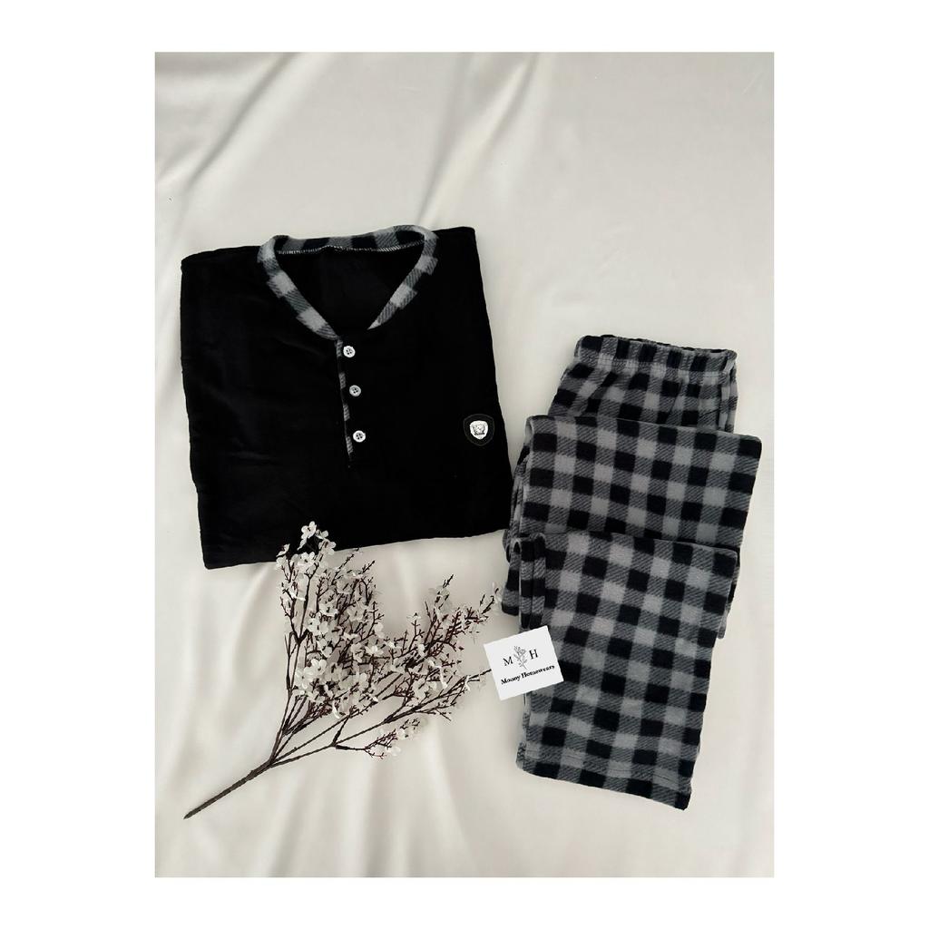 Men's Pajamas With 3 -gray Plaid Dowry Pocket