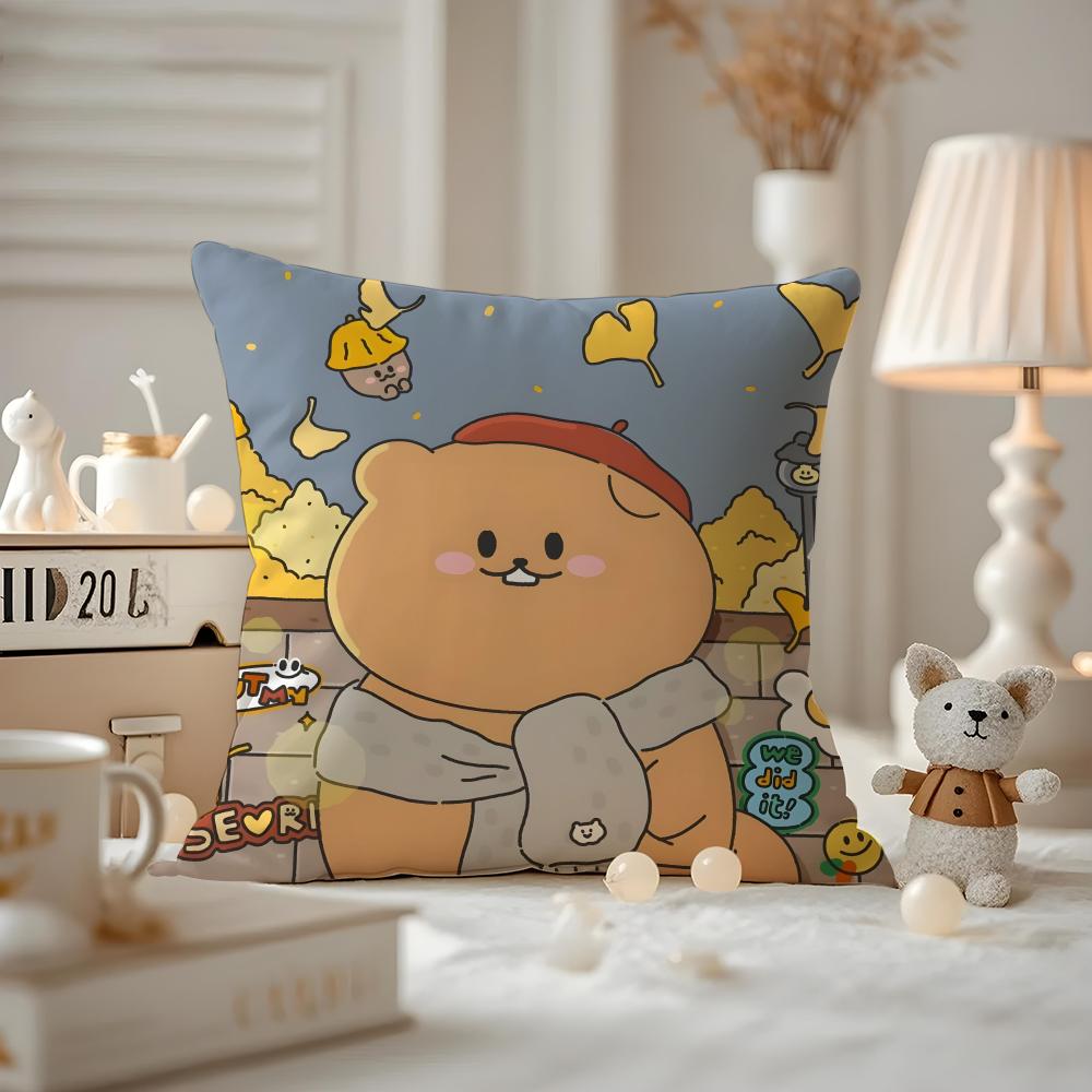 Cushion Cover Anti-dustmite Pillowcase Invisible Zipper Silky Short Plush Sofa Cushion Cover Cute Bear