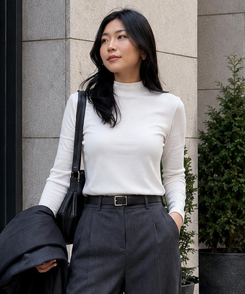 PEID Pd Basic Half Turtleneck Slim Fit Long Sleeve T-Shirt 4 Colors