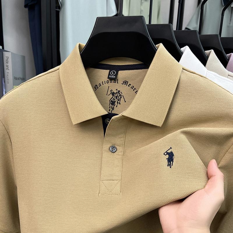 STORN Sommar Broderad Krage T-shirt för Herrar, Casual, Business, Kortärmad Pikétröja, Kortärmad Topp