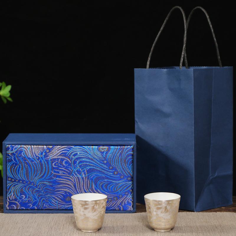 999 Vergoldetes Silber Drache und Phönix Handgefertigt Reiner Jade Keramik Geschenkbox Kung Fu Tee Set Haushaltsgebrauch Meistertasse